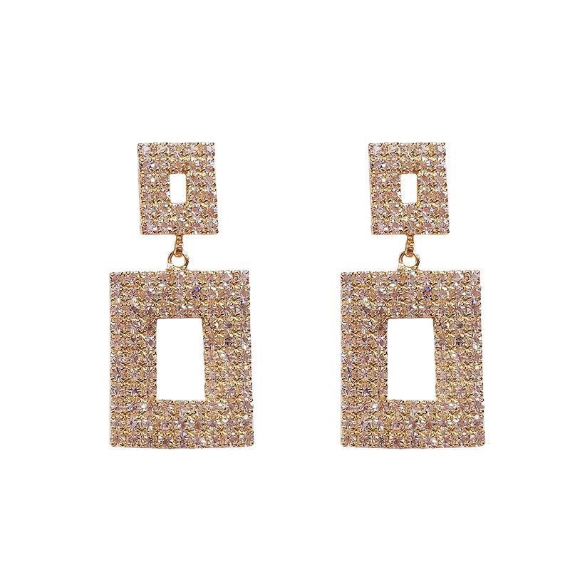 Super flash European square diamond earrings magnified geometric earrings