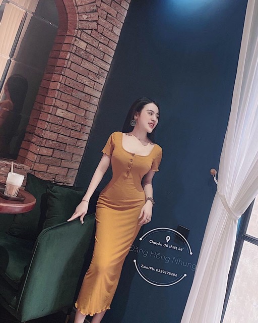 Đầm Body Cổ Trụ Tay Ngắn Phối Cúc - Form Dài Sexy 🌸 VN01 | BigBuy360 - bigbuy360.vn