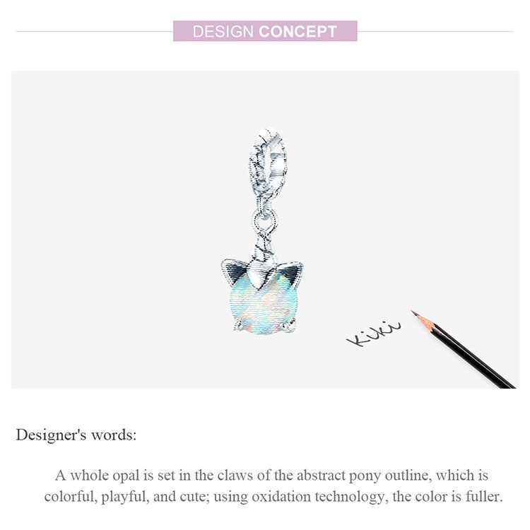 Mặt trang sức Bamoer 100% bạc 925 mặt kỳ lân đính đá Opal thời trang dùng làm vòng tay BSC474