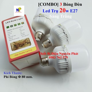 [COMBO] 3 Bóng Đèn Led Trụ 20w E27 Ánh Sáng Trắng - Tiết Kiệm Năng Lượng