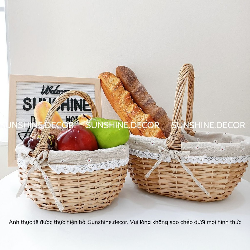 Giỏ Mây Đựng Đồ đi Picnic Có Quai Xách và Lót Vải Phong Cách Vintage-Sunshine.decor