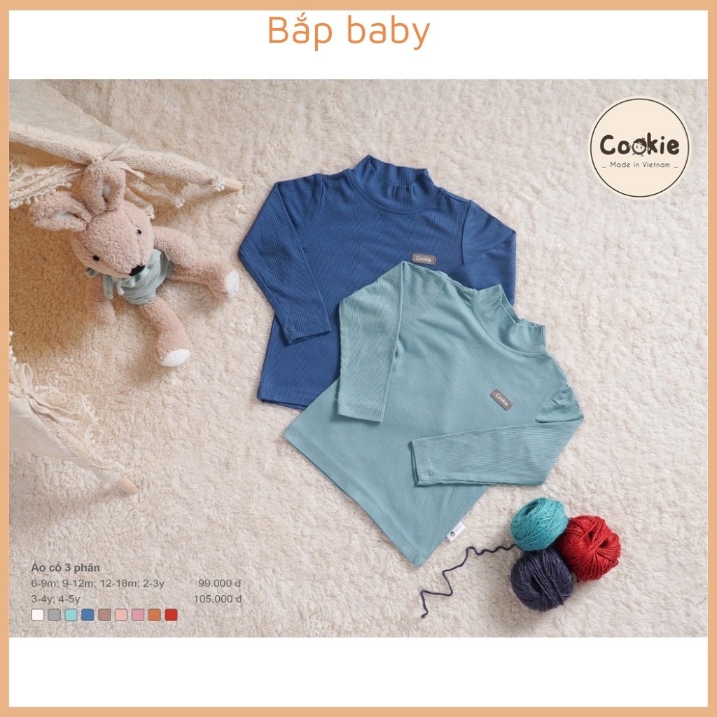 Áo cổ 3 phân cho bé COOKIE trẻ em áo giữ nhiệt vải cotton tăm lạnh full size 6m-5Y