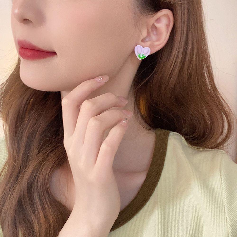 VANES1 Hoa Tai Hình Hoa Tulip Tráng Men Ngọt Ngào Cho Nữ