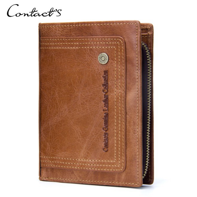 2022 Contact Men Wallet M1250 - Bảo Hành 2 Năm - Bóp Ví Đứng Dài Cầm Tay Da Ngựa Điên Women Wallet Genuine Bò - Nam