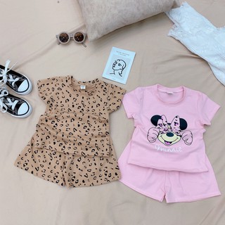 Bộ Quần Áo Trẻ Em Cộc Tay Bé Gái Hình Da Báo Chuột Hồng Siêu Xinh Cho Bé Từ 8-20kg Mã CT04