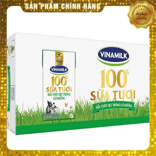 1Thùng Sữa Tươi Vinamilk 100% 48 hộp x 110ml hàng tặng 6 hộp 1 thùng