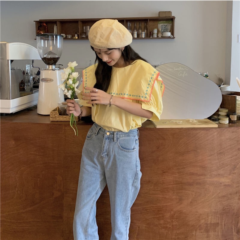 Áo Sơ Mi Tay Phồng Thêu Họa Tiết Kiểu Công Chúa Pháp Xinh Xắn Cho Nữ