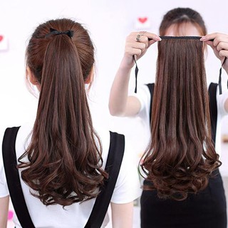 Tóc Cột Xoắn Đuôi Cao Cấp Màu Đen Tự Nhiên - tóc giả cột xoăn đuôi