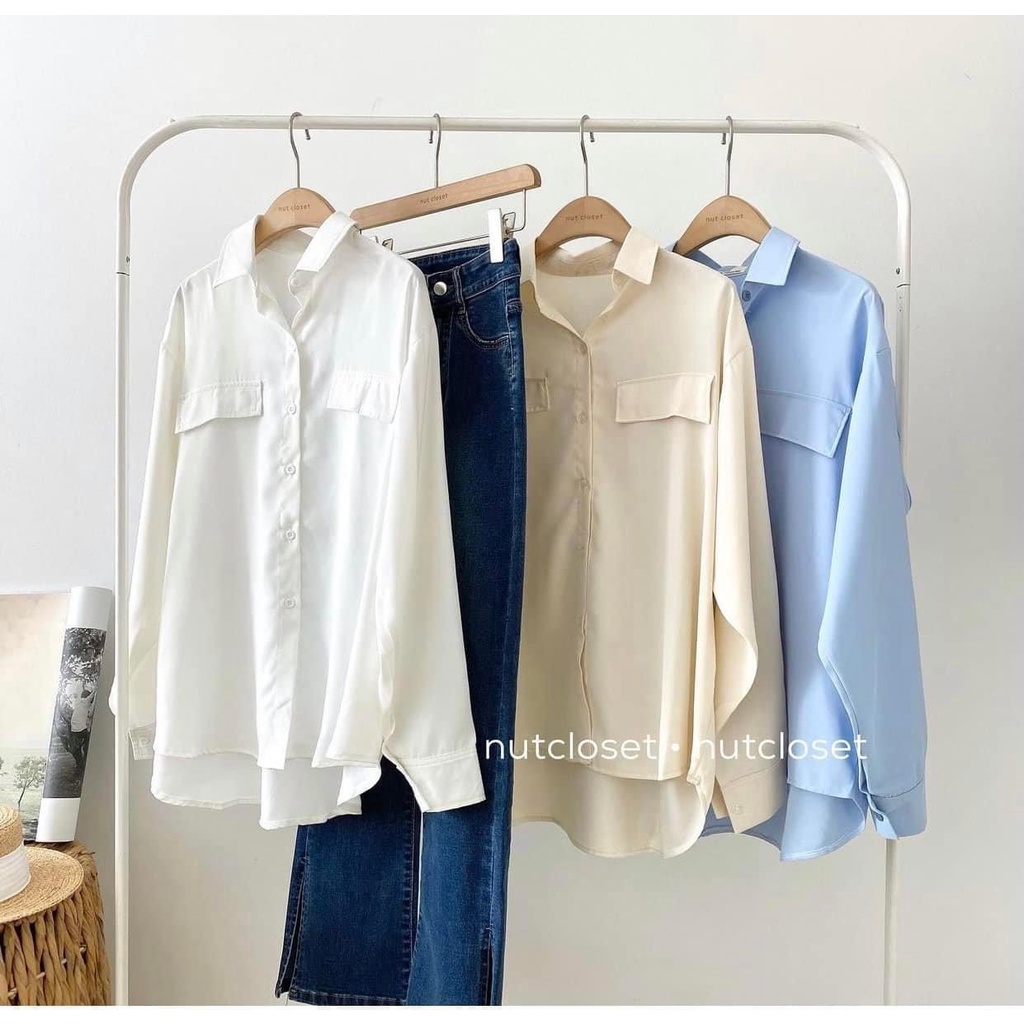 [Ảnh thật/Video] Áo sơ mi kẻ túi ngực 2 bên form rộng siêu xinh không nhăn