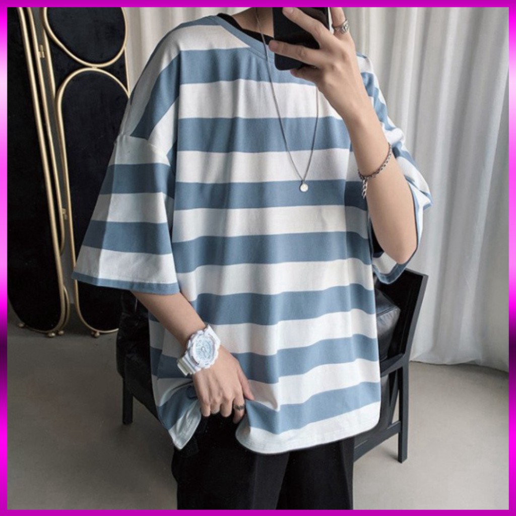 Áo Thun Tay Lỡ Form Rộng Kẻ Sọc Ngang Siêu Hot🍁 Unisex nam nữ đều mặc được | BigBuy360 - bigbuy360.vn