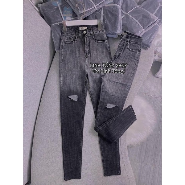 Quần jeans bó loang màu rách 3 cạp cao dáng chuẩn | BigBuy360 - bigbuy360.vn