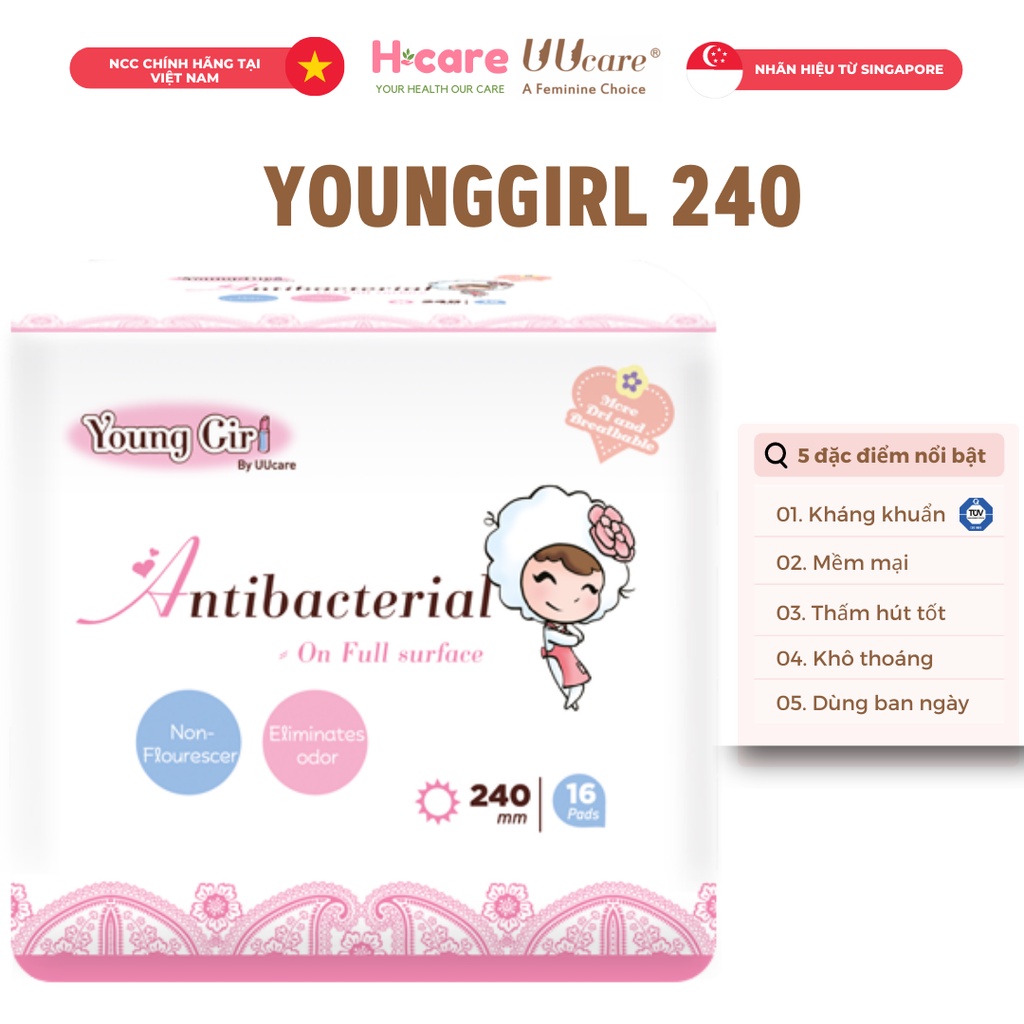 Băng vệ sinh Kháng Khuẩn UUcare YoungGirl 24cm ban ngày