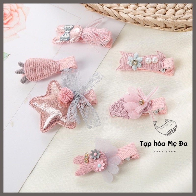 Set 5 kẹp tóc bọc vải phong cách vintage Hàn Quốc cho bé gái