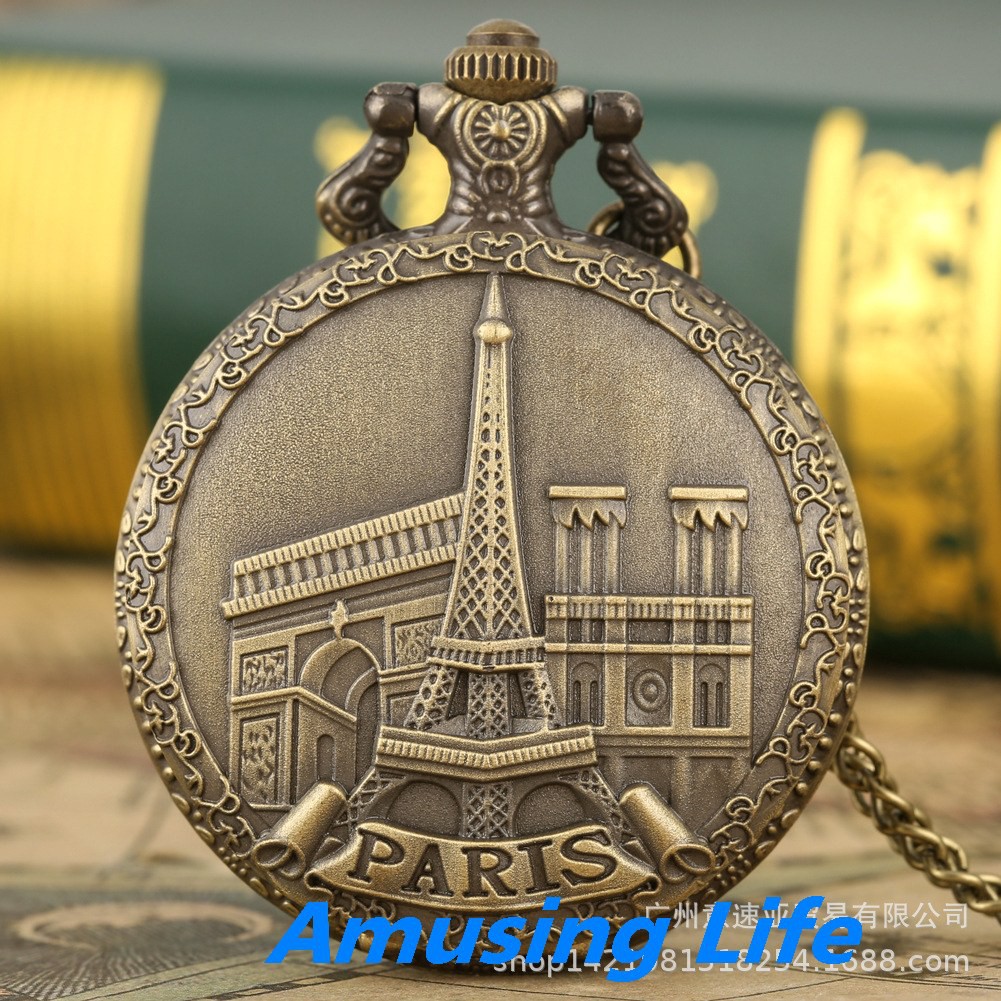 Quartz Pocket Watch Nhà Sản Xuất Cung Cấp Tại Chỗ Màu Xanh Lá Cây Lớn Đồng Hồ Bỏ Túi Tháp Paris Họa Tiết Bảng Xếp Hạng T