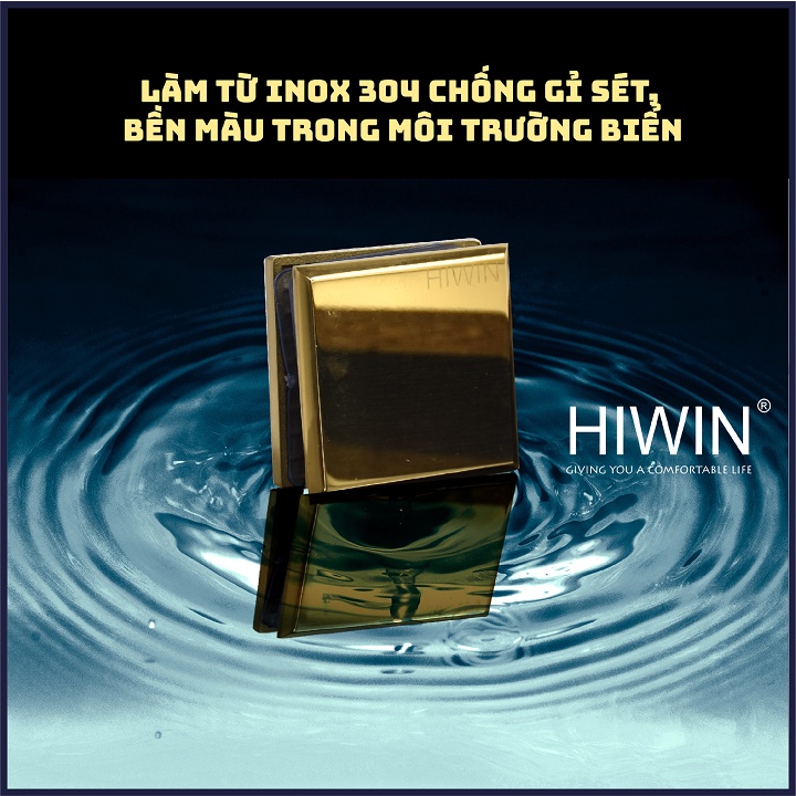 Kẹp chân kính 0 độ phòng tắm kính cạnh vát chất liệu inox 304 mạ vàng bóng HIWIN FC-2080G