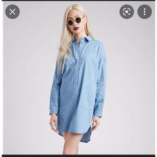 Denim collared shirt dress f21 vnxk đầm sơ mi jean giấy tay dài form suông forever 21 xuất khẩu dư xịn