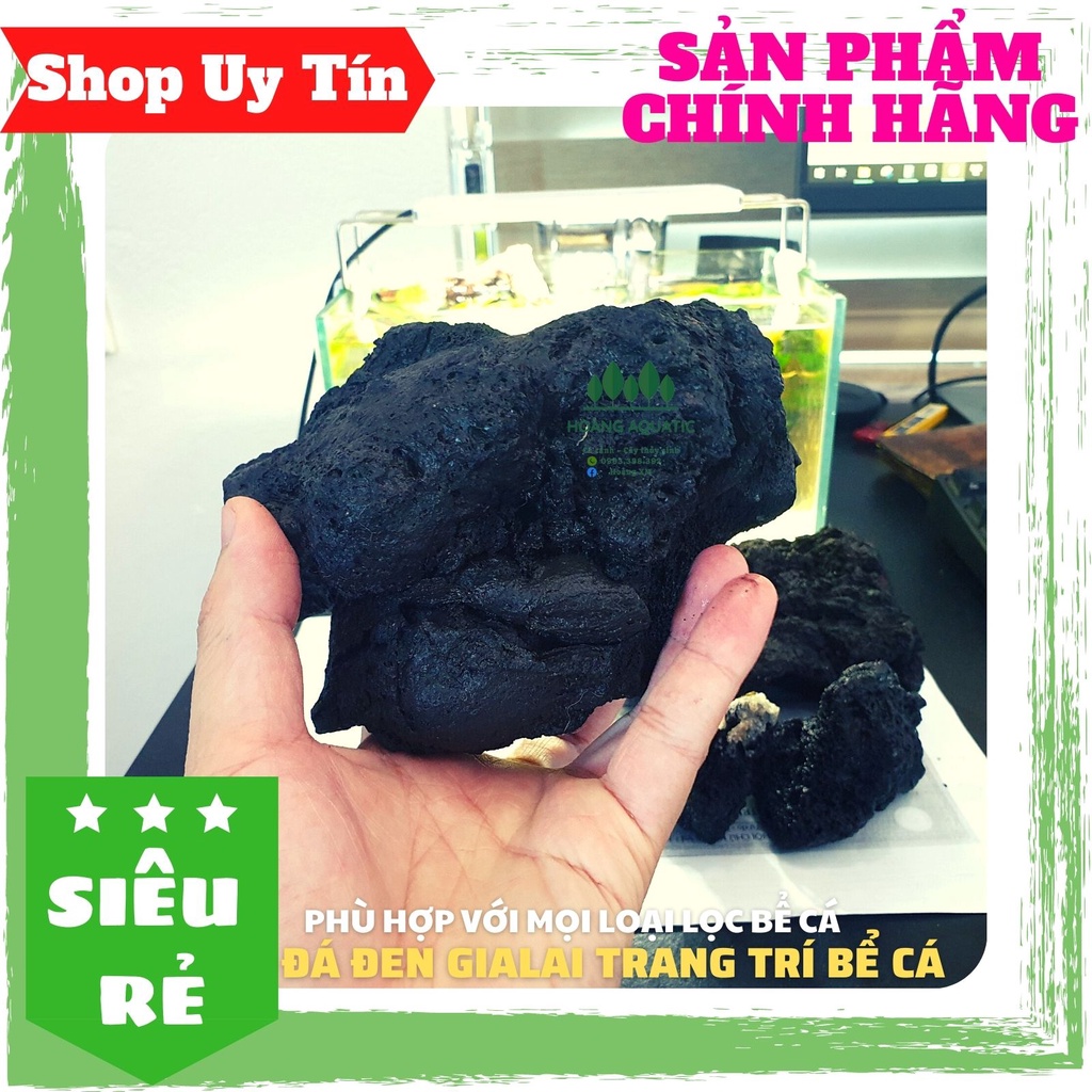 Đá Đen Gia Lai Hàng Chọn Lọc, Trang Trí Bể Cá, Bể Thủy Sinh, Nhẹ Xốp, Màu đẹp (1KG)