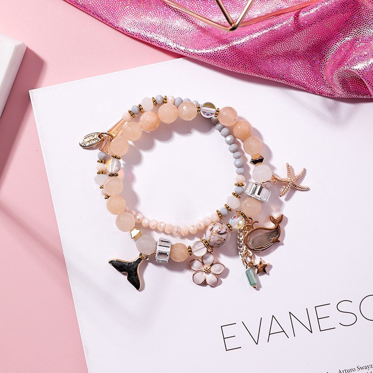 XiaoboACC Vòng Tay Có Giãn Hình Hoa / Cá Heo Phong Cách Retro Thời Trang Cho Nữ