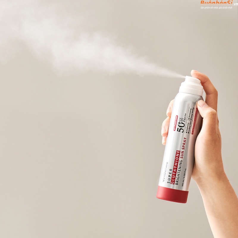 Xịt chống nắng Wellderma G PLus Cooling Sun Spray 180ml chống trôi, giúp giảm nhiệt, làm mát da - mẫu mới 2022