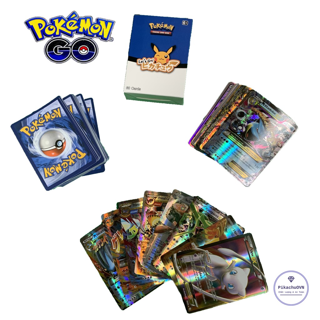 Bộ Thẻ Bài Pokemon 60 Thẻ (20Ex+20Gx+20Mega) Chơi Đối Kháng New Đẹp