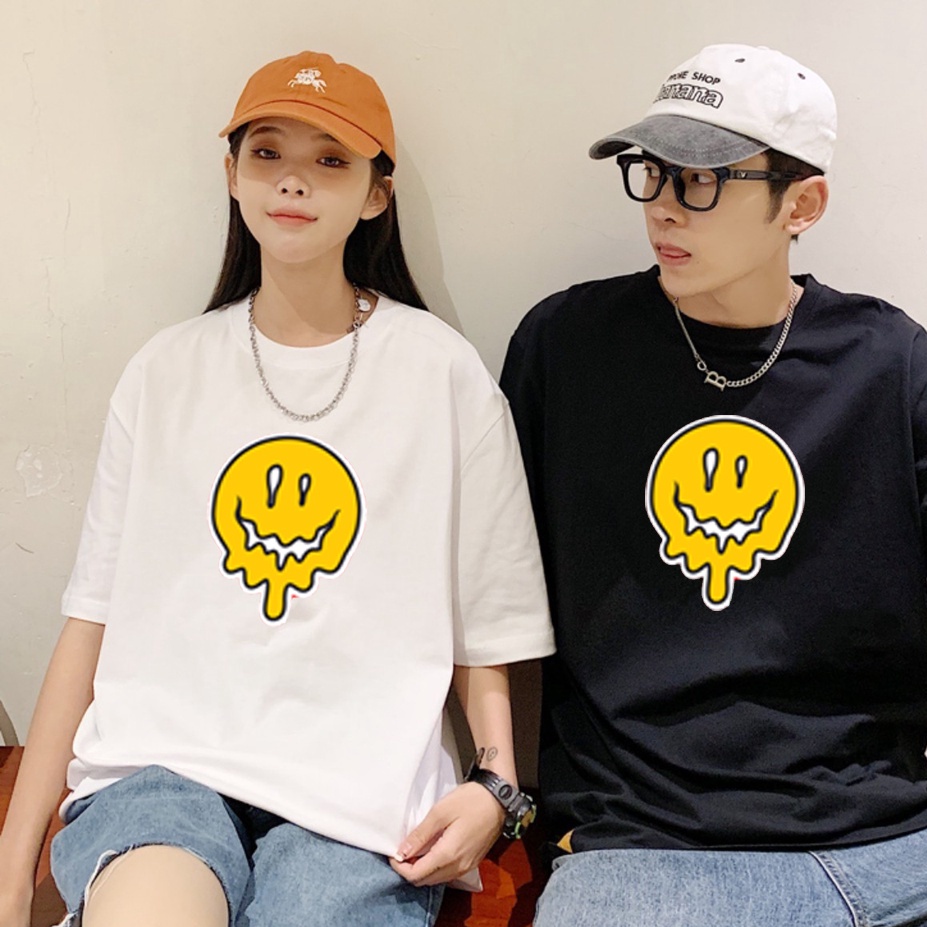 Áo thun unisex fom rộng tay lỡ  nam nữ mặt cười drew siêu đẹp