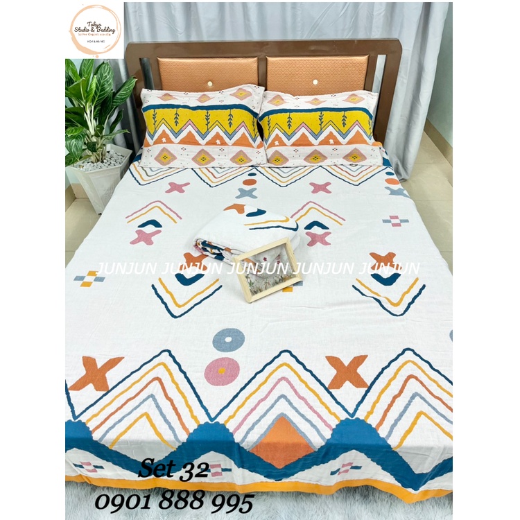 N4_SET Chăn Ga Gối vải Xô Organic cotton dòng cao cấp