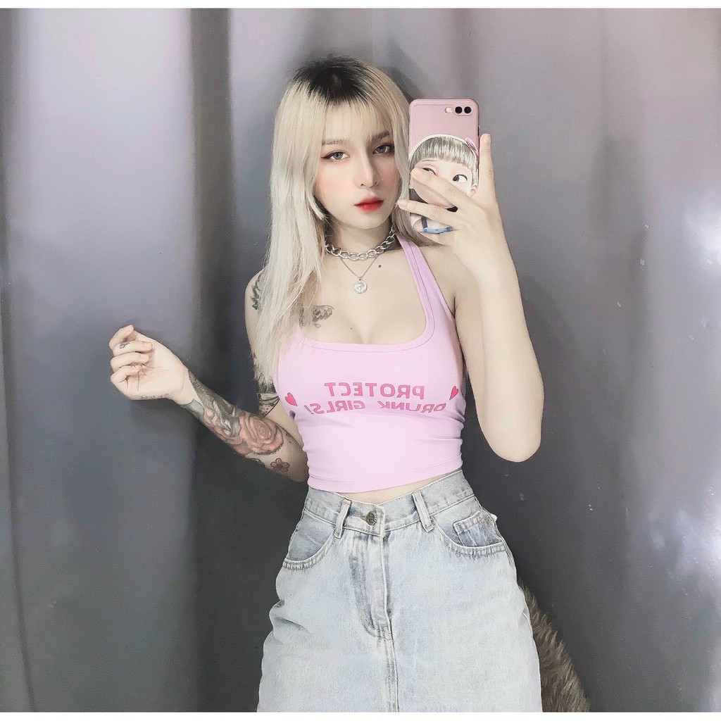 áo yếm buộc nơ lưng thêu chữ trái tim xinh siêu hot đủ màu
