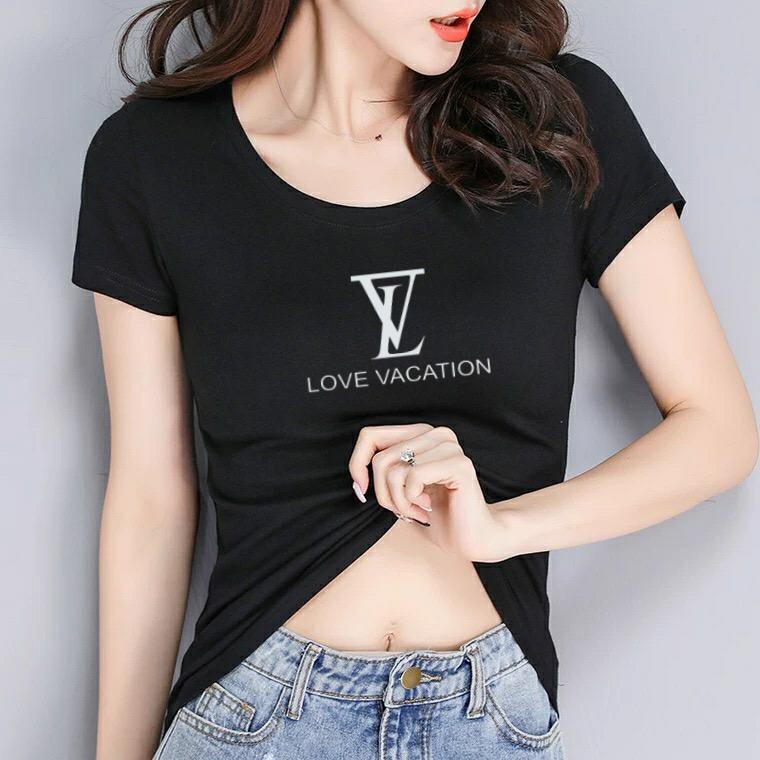 Áo thun nữ ôm body cổ tròn MXM in chữ LV mặc tôn dáng mã ANU008