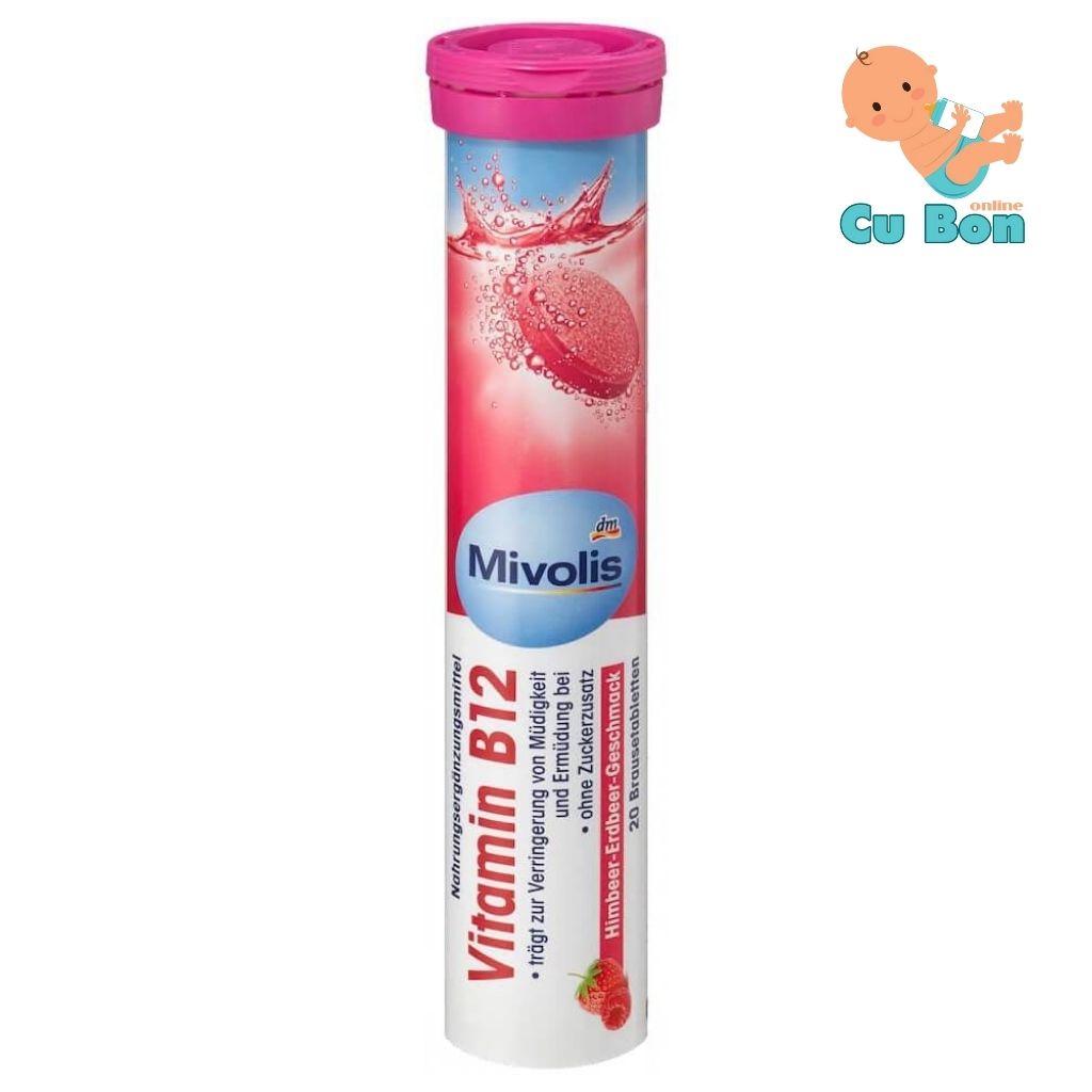 Viên Sủi Mivolis Vitamin B12, Đức 20 viên hương trái cây giúp giảm mệt mỏi, chuyển hóa năng lượng và chức năng thần kinh