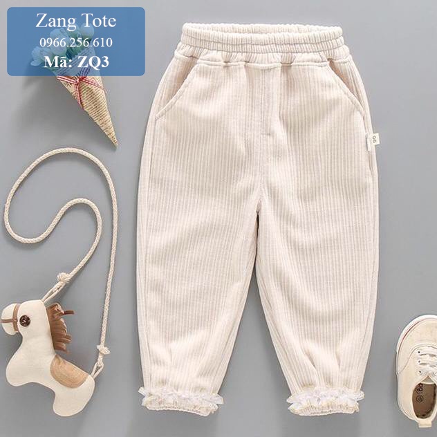 ZQ3 - Quần nhung phối ren cho bé gái chất nhung tăm Hàn cao cấp cực đáng yêu - Zang Tote