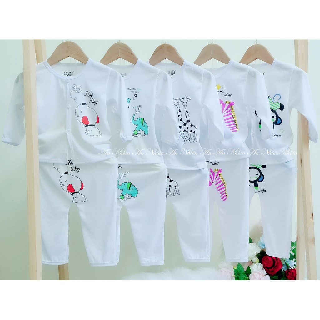 Combo 5 bộ quần dài áo dài khuy giữa họa tiết ngựa vằn cho bé trai bé gái từ 3-14kg