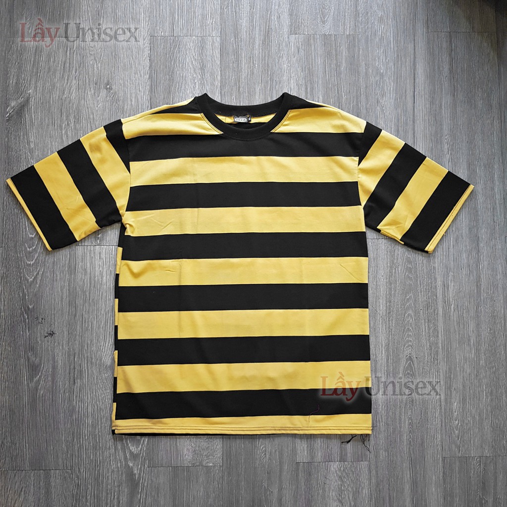 Áo thun sọc bee vàng đen, form rộng tay lỡ unisex