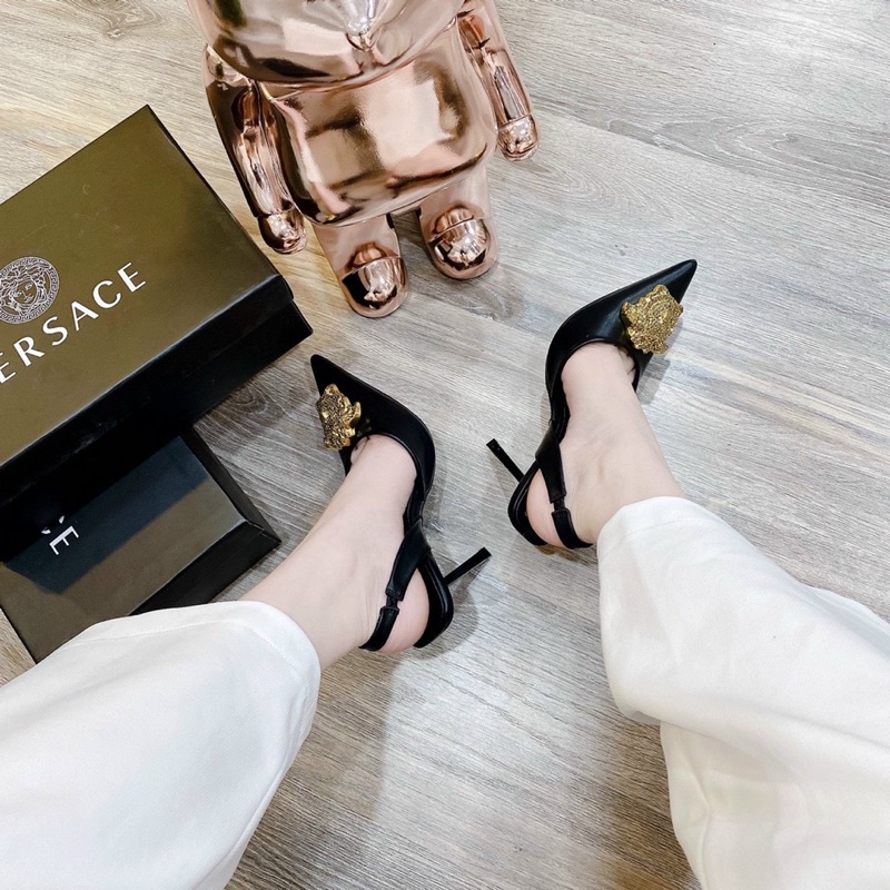 Cao gót quai hậu đính charm 9p