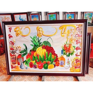 Tranh gắn đá mâm ngũ quả phúc lộc thọ 120x80 cm