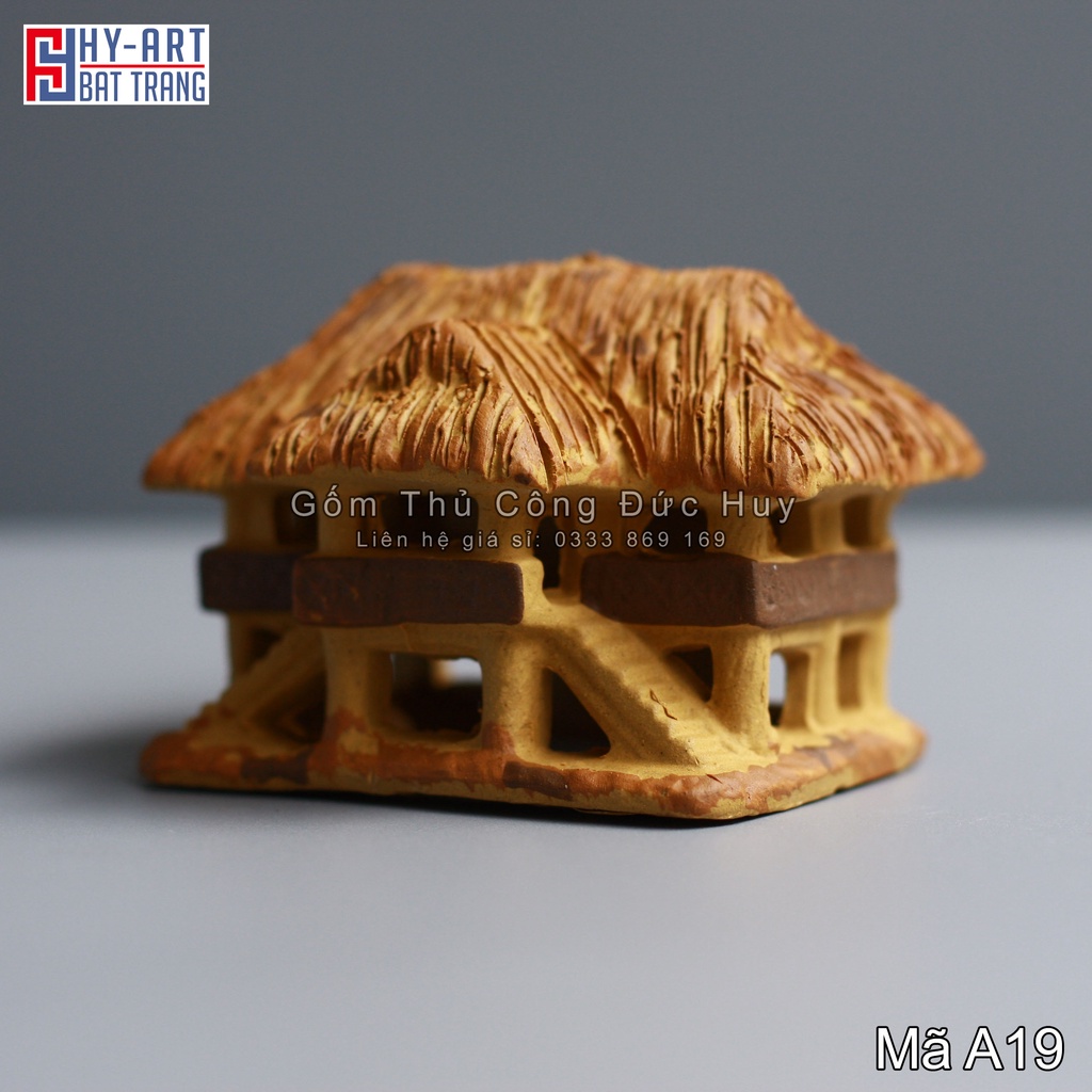 Tiểu cảnh hồ cá, trang trí bể cá cảnh, tượng gốm nhà sàn mini trang trí chậu cây bonsai