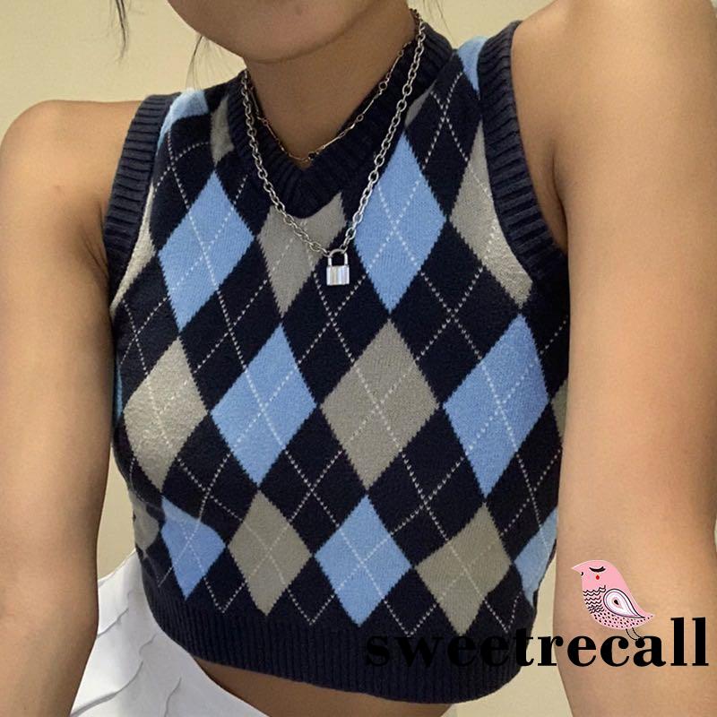 Áo dệt kim không tay cổ chữ V thời trang nữ sành điệu