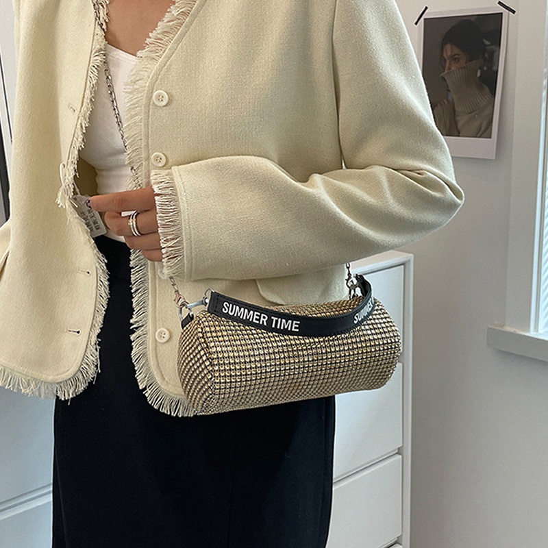 Hmg Túi Xách Đeo Vai Hình Vuông Đính Đá Phối Dây Xích Thời Trang Dành Cho Nữ