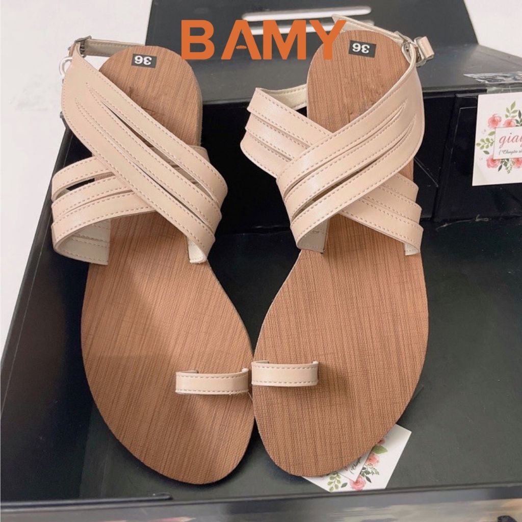 Giày (Dép) Sandal nữ Đế Gỗ bệt  xỏ ngón BAMY quai chéo hot mùa hè 2021 đi biển đi chơi đi học