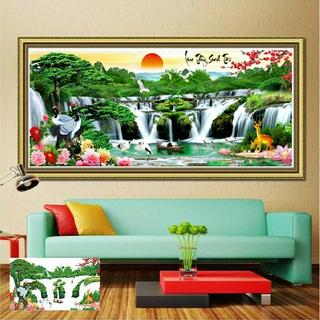 Tranh thêu chữ thập Phong cảnh lưu thủy sinh tài 3D KT:1mx50cm