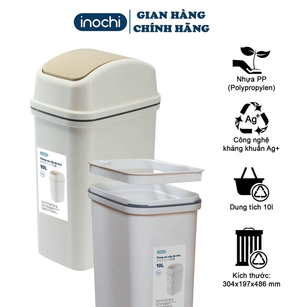 Thùng Rác Nắp Lật Thông Minh 10L VÀ 15l - Nắp Lật Chất Liệu Nhựa Nguyên Sinh Cao Cấp Phủ Ag+ Kháng Khuẩn Khử Mùi