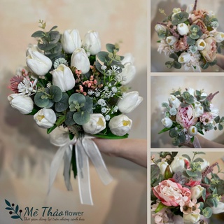 (Ảnh Shop Chụp) Hoa Cưới Cầm Tay Cô Dâu-Chất Liệu Lụa Da PU Cao Cấp-Dùng Làm Tặng Quà Của Mê Thảo Flower