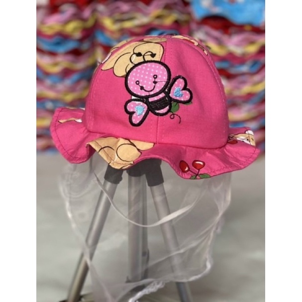 Nón , mũ có khăn voan cho bé sơ sinh cản gió, bụi ( bé từ 0-24 tháng tuổi)