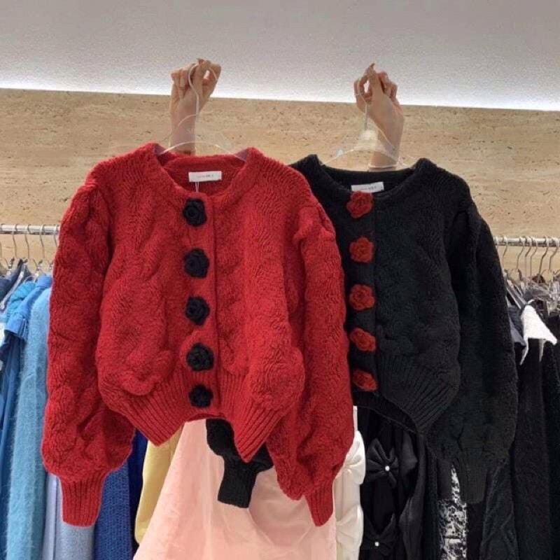 Áo len khuy hoa tay siêu bồng QCL1