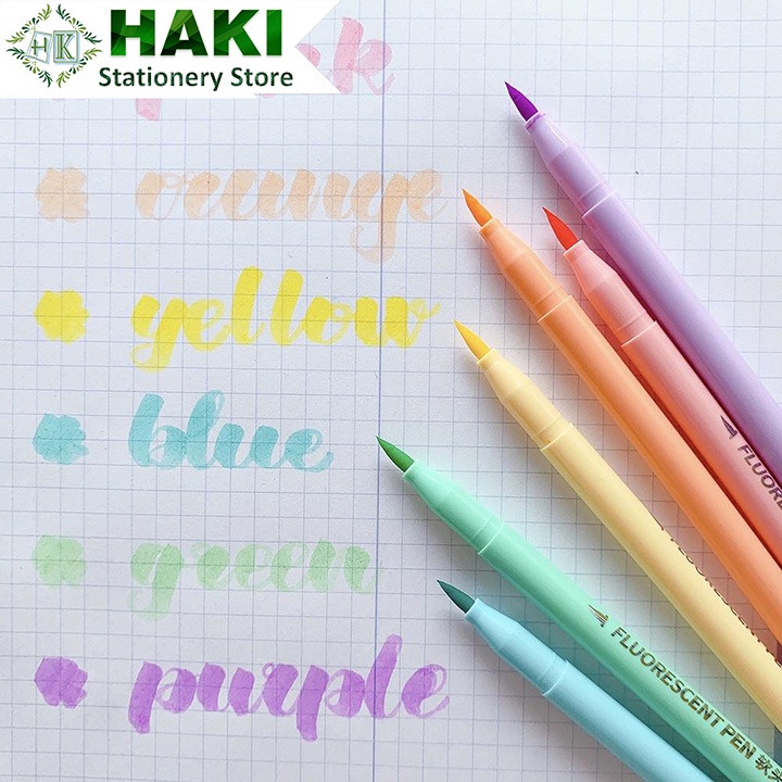 Bút dạ quang đánh dấu ngòi brush viết calligraphy HAKI 6 màu sắc dễ thương B12