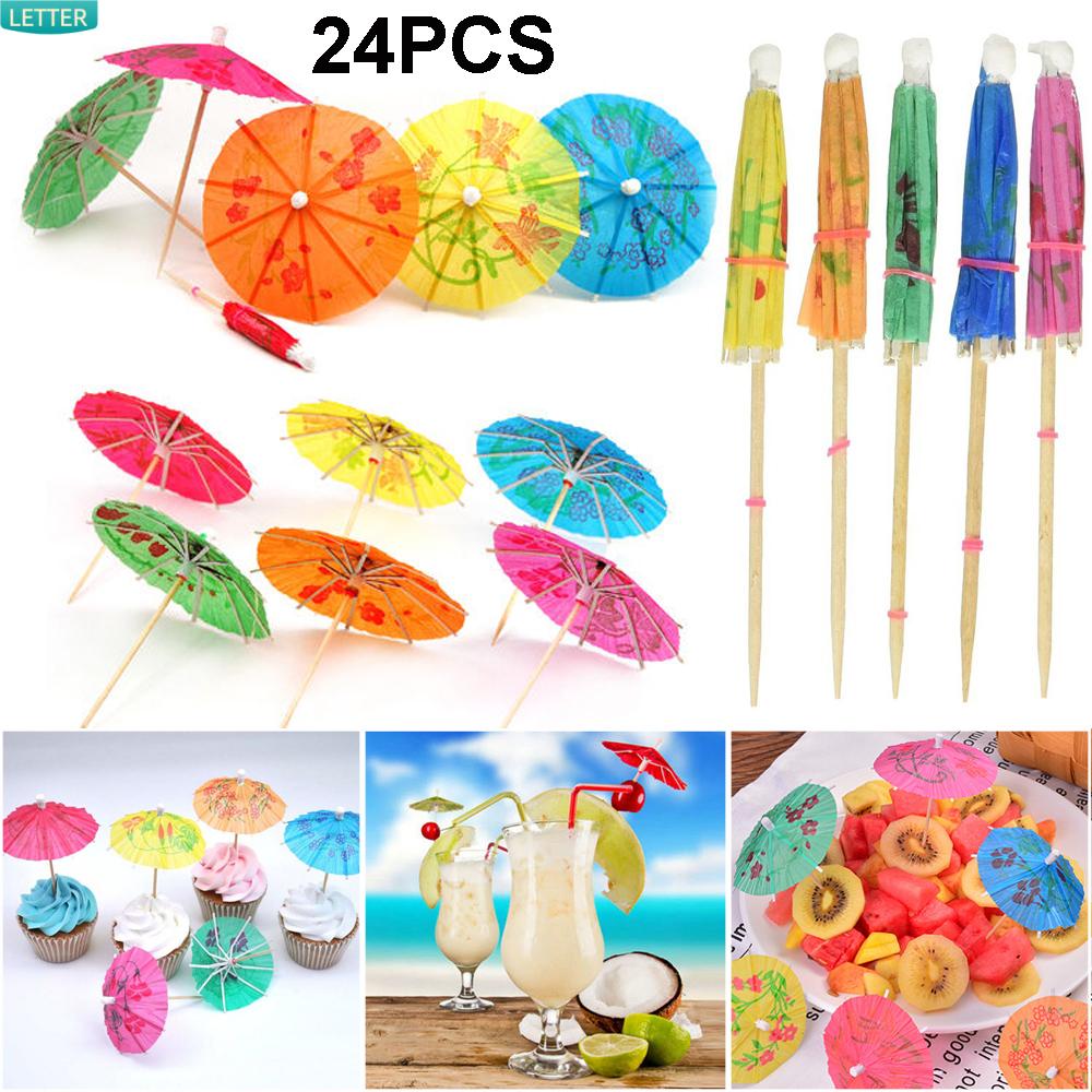 Bộ 24 Cây Dù Giấy Mini Nhiều Màu Sắc Dùng Trang Trí Đồ Uống