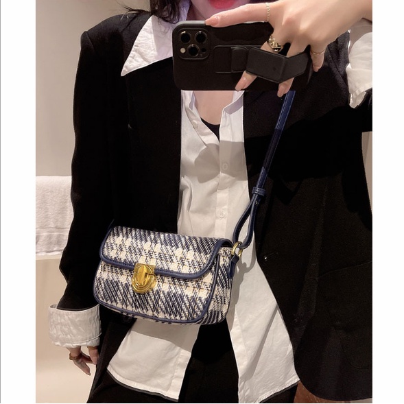 Túi kẹp nách vải dạ kẻ có 2 dây sang chảnh S101