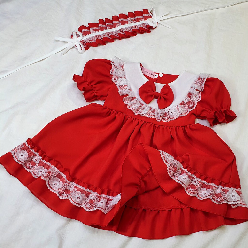 Váy công chúa cho bé gái 6-30kg với thiết kế màu đỏ rực rỡ (Tặng kèm turban xinh xắn)