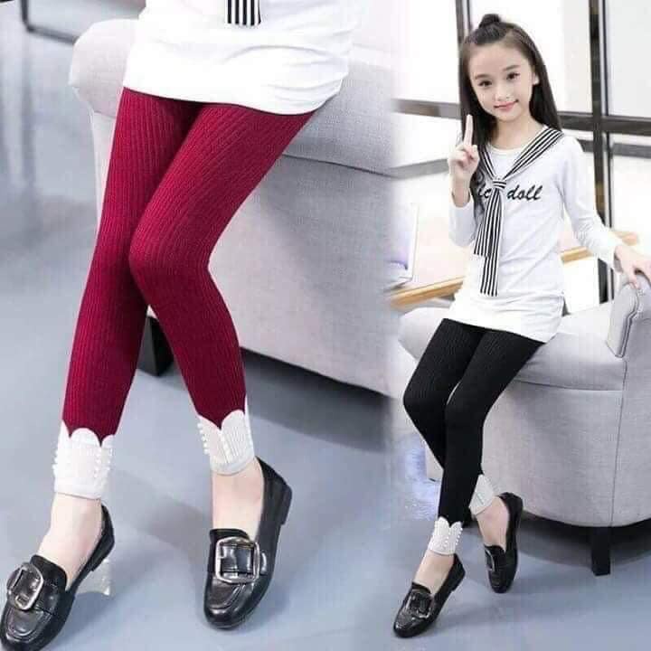 Quần tất legging cho bé gái chất len tăm gân không bàn cực xinh đính ngọc hàng Quảng Châu cao cấp JIMADO TV552S2S