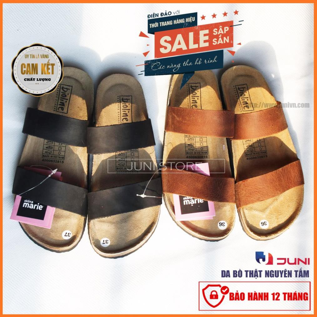 [DA BÒ THẬT] D18-Dép da bò quai ngang Unisex (Đế trấu) Juni Store