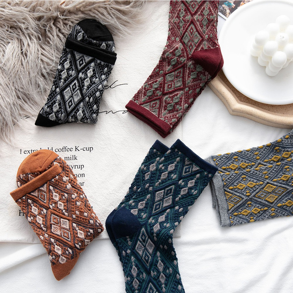 Vớ cotton họa tiết thổ cẩm thời trang dành cho nữ